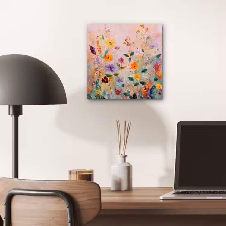 Schilderij - Bloemen - Abstract - Kleurrijk aluminium wit klein -sfeer5