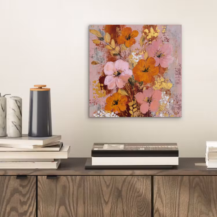 Schilderij - Bloemen - Rustiek - Roze aluminium wit klein -sfeer1