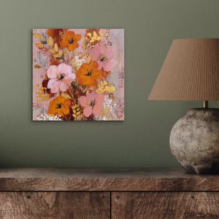 Schilderij - Bloemen - Rustiek - Roze aluminium wit klein -sfeer2