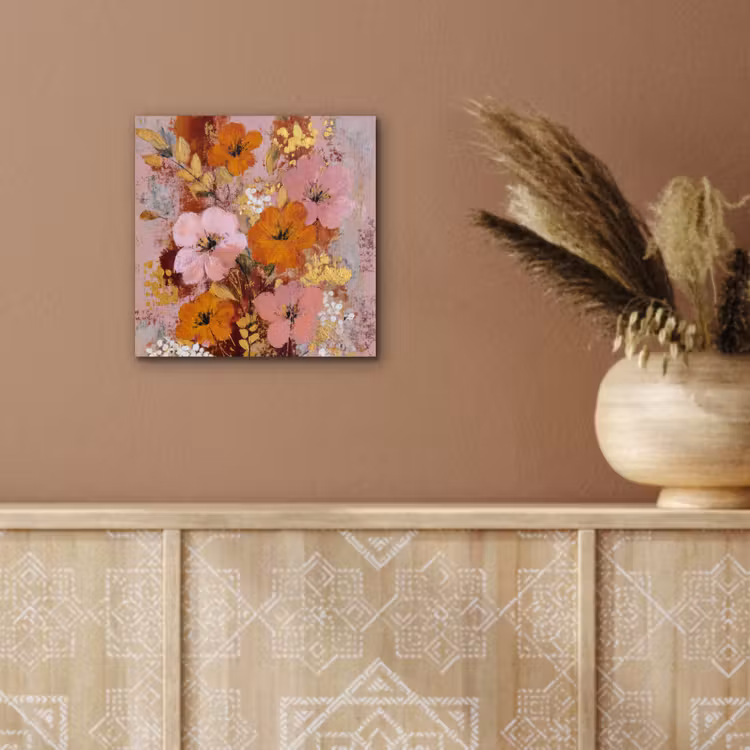Schilderij - Bloemen - Rustiek - Roze aluminium wit klein -sfeer4