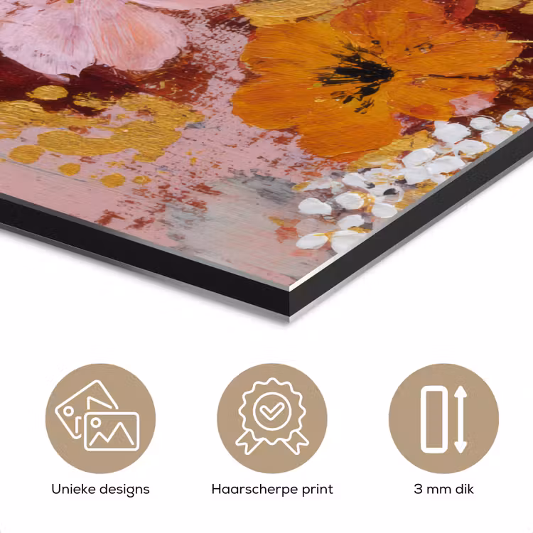 Schilderij - Bloemen - Rustiek - Roze aluminium wit klein -closeup_NL