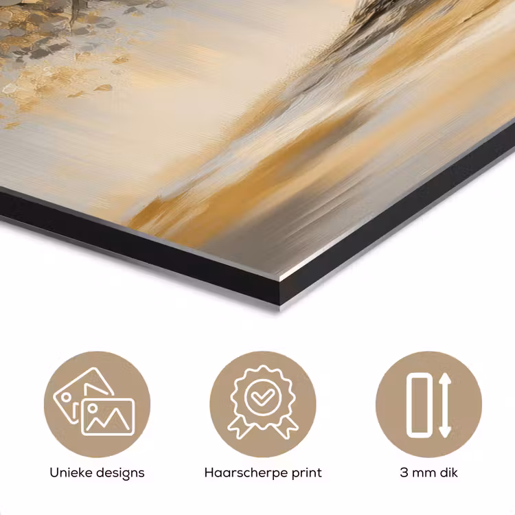 Schilderij - Boom - Abstract - Bladeren aluminium wit klein -closeup_NL