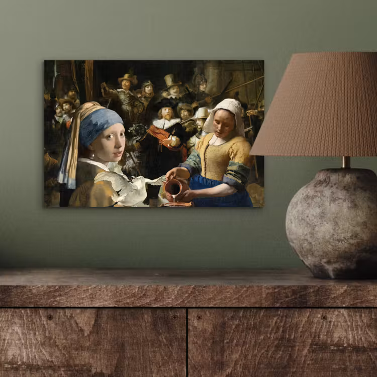 Schilderij - Oude Meesters - Zwaan aluminium wit klein -sfeer2