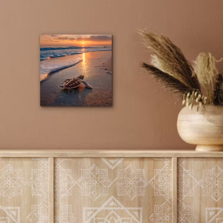 Schildpad - strand - Zonsondergang aluminium wit klein -sfeer4