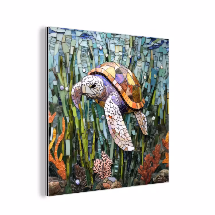 Schildpad - Zeewier - Mozaïek aluminium wit klein -3d