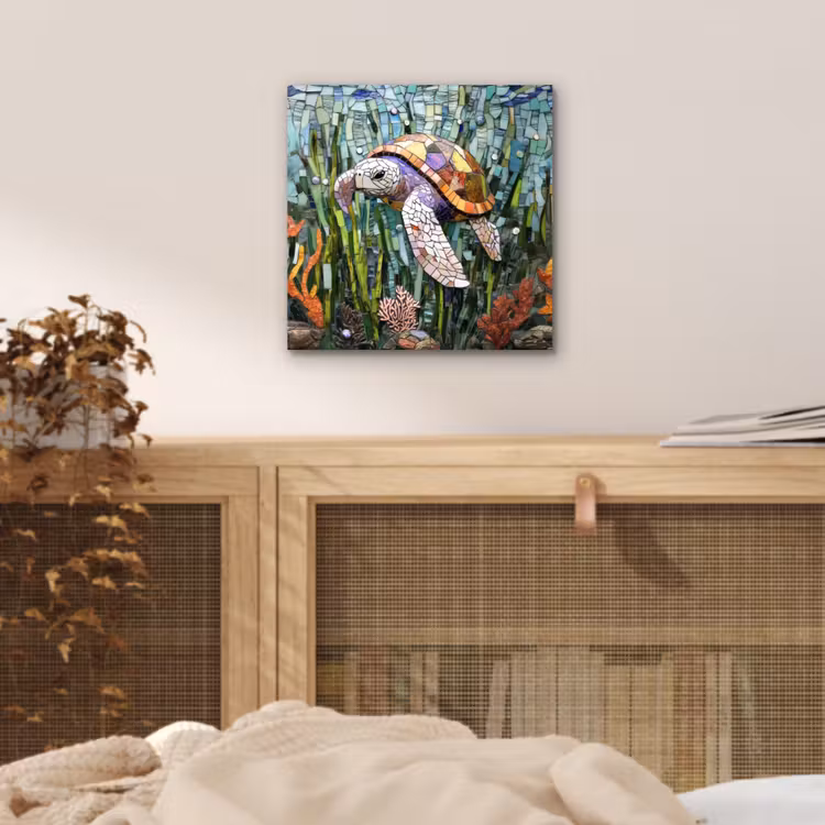Schildpad - Zeewier - Mozaïek aluminium wit klein -sfeer3