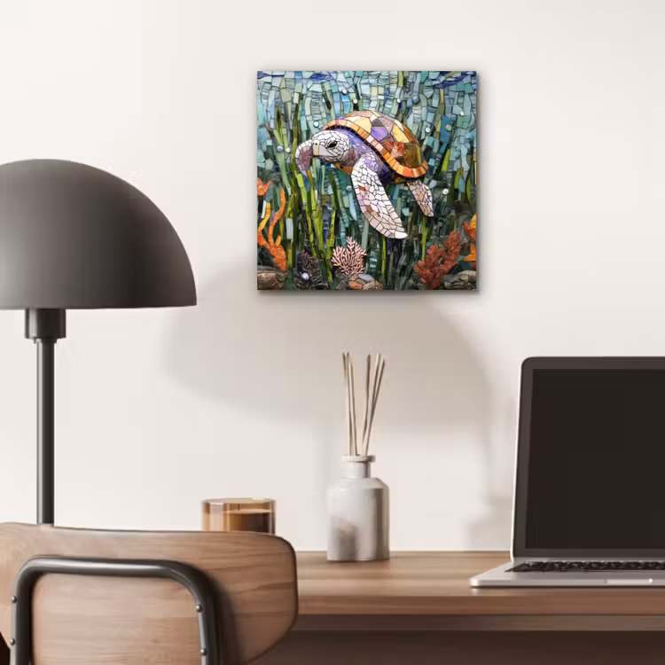 Schildpad - Zeewier - Mozaïek aluminium wit klein -sfeer5