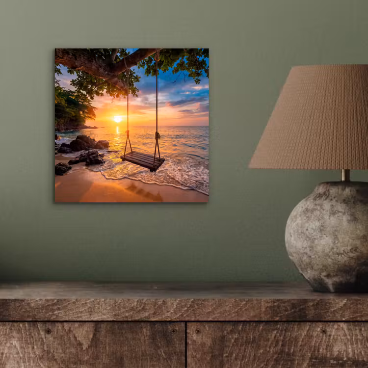 Schommel - Strand - Zonsondergang - Natuur - Oranje aluminium wit klein -sfeer2