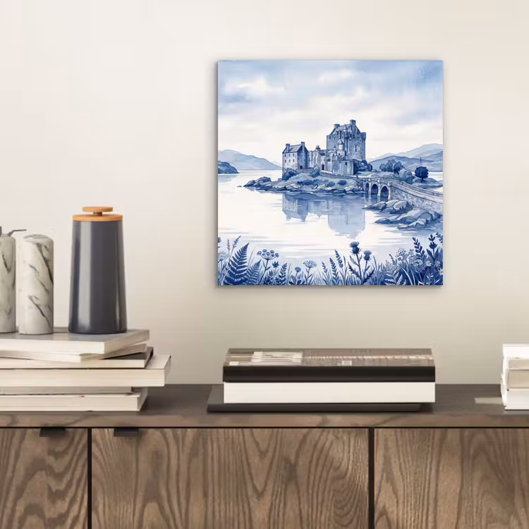 Schots - Kasteel - Blauw - Aquarel aluminium wit klein -sfeer1
