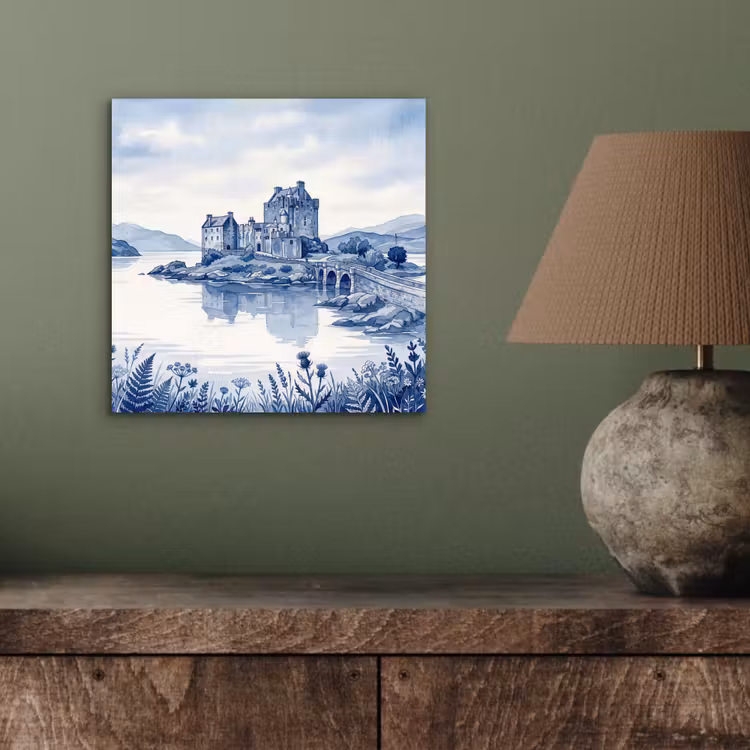 Schots - Kasteel - Blauw - Aquarel aluminium wit klein -sfeer2