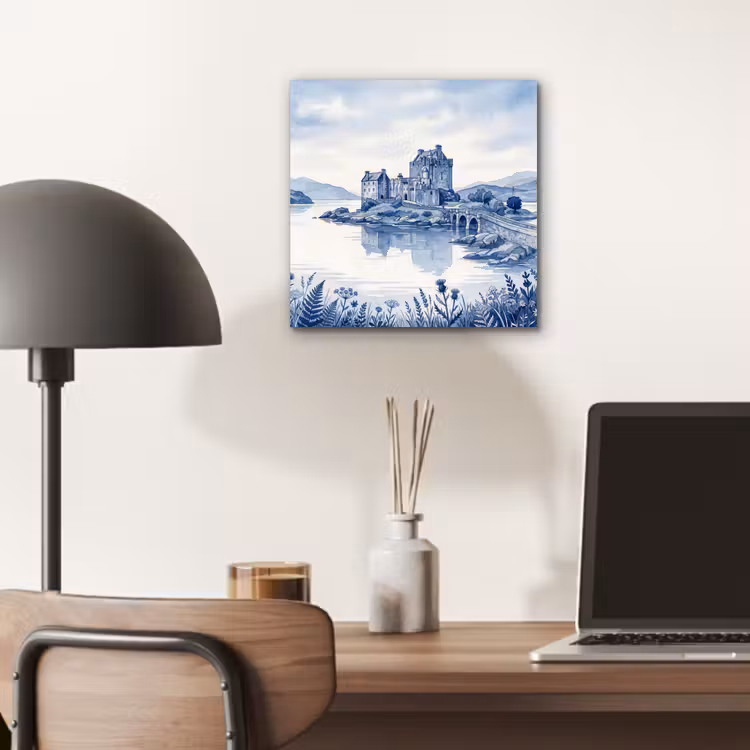 Schots - Kasteel - Blauw - Aquarel aluminium wit klein -sfeer5