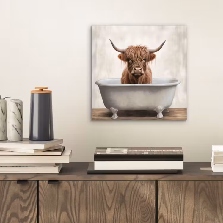 Schotse hooglander - Bad - Badkamer - Badkuip - Bruin - Horens aluminium wit klein -sfeer1