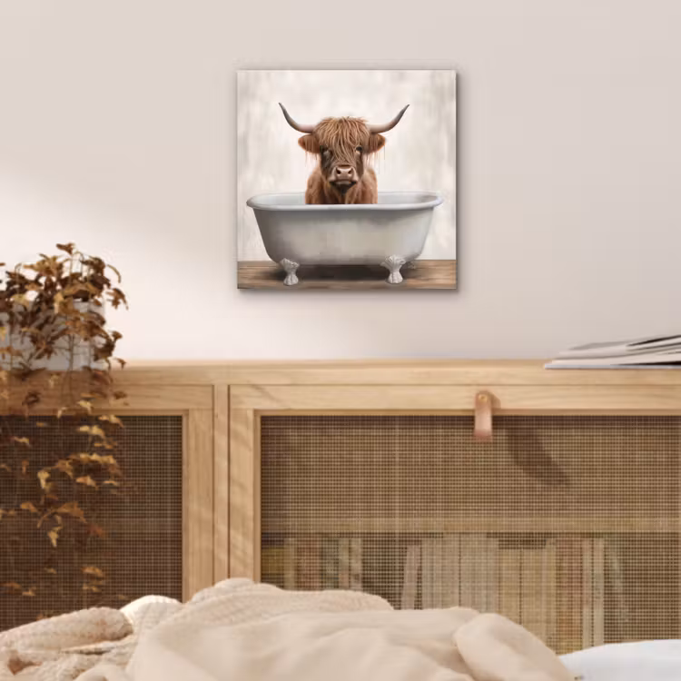 Schotse hooglander - Bad - Badkamer - Badkuip - Bruin - Horens aluminium wit klein -sfeer3