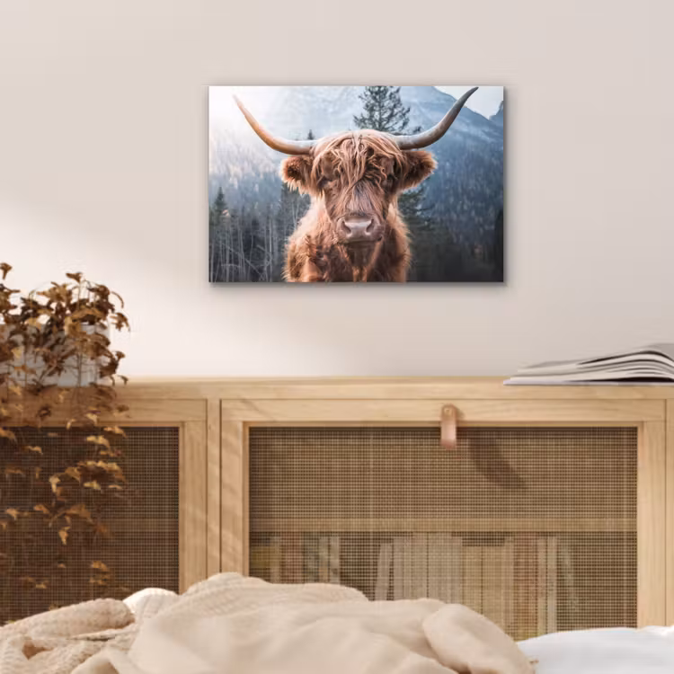 Schotse hooglander - Koe - Dieren - Berg - Natuur aluminium wit klein -sfeer3