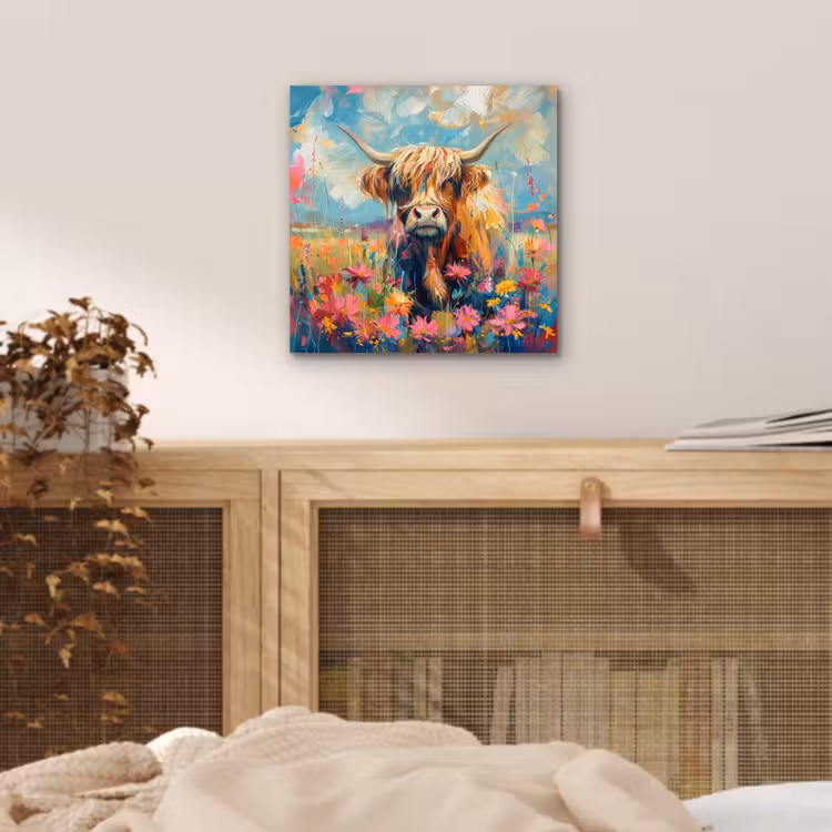 Schotse hooglander - Natuur - Kleurrijk - Bloemen aluminium wit klein -sfeer3