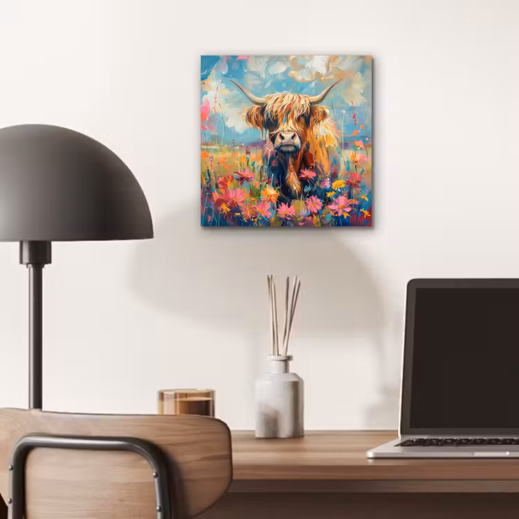 Schotse hooglander - Natuur - Kleurrijk - Bloemen aluminium wit klein -sfeer5