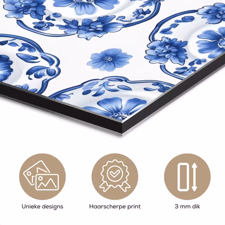 Sierborden - Bloemen - Blauw aluminium wit klein 46 -closeup_NL