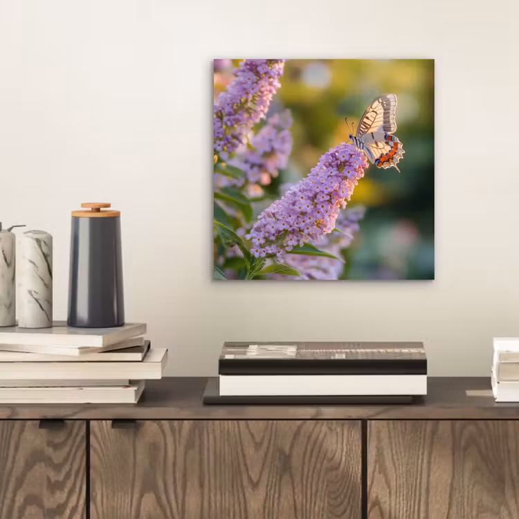 Sierlijke - Vlinder - Paarse - Bloemen aluminium wit klein -sfeer1