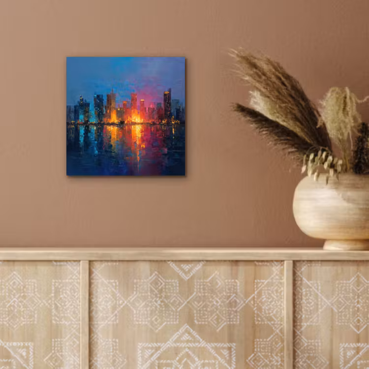 Skyline - Penseelstreken - Donkerblauw - Lichtgevend aluminium wit klein -sfeer4
