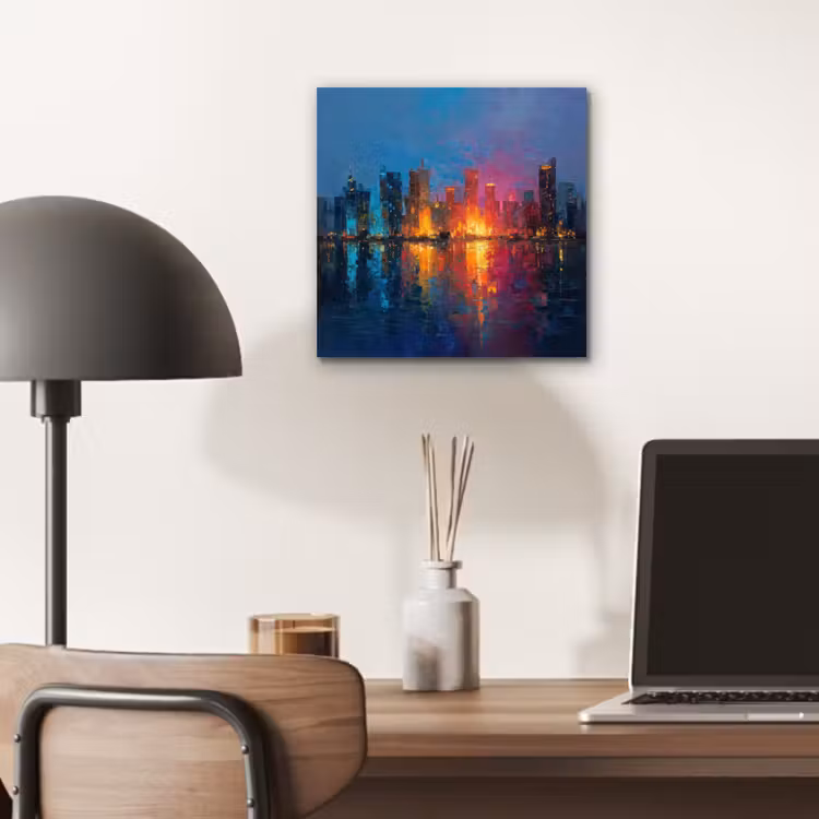 Skyline - Penseelstreken - Donkerblauw - Lichtgevend aluminium wit klein -sfeer5
