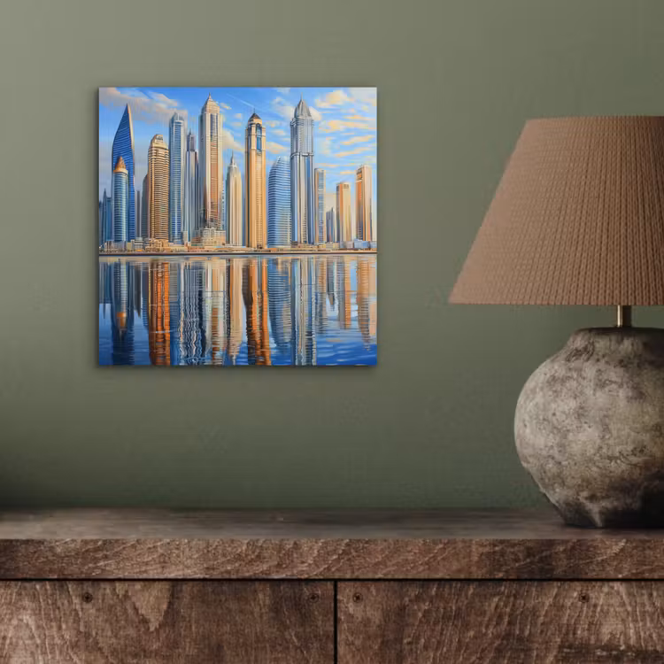 Skyline - Wolkenkrabbers - Water - Blauw aluminium wit klein -sfeer2