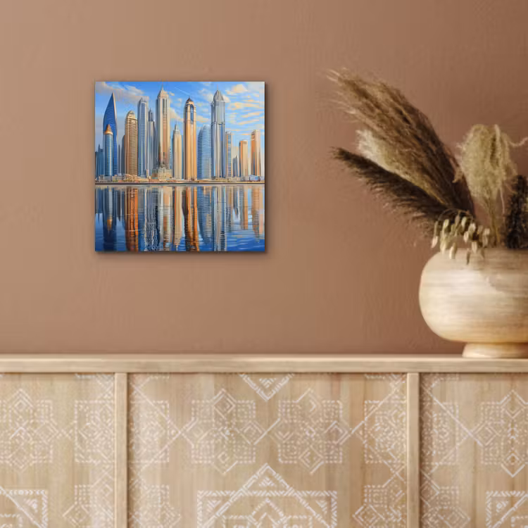 Skyline - Wolkenkrabbers - Water - Blauw aluminium wit klein -sfeer4