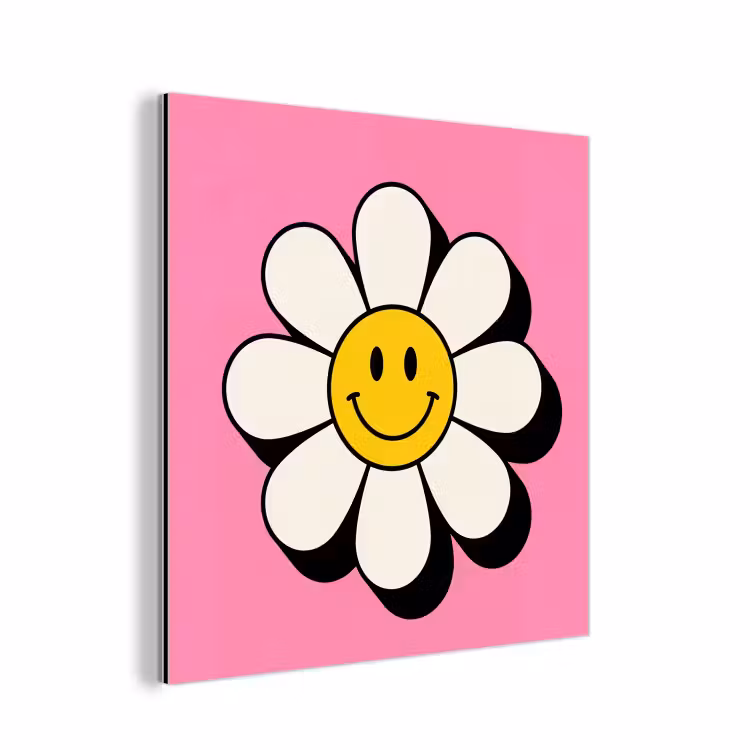 Smiley - Bloem - Roze aluminium wit klein -3d
