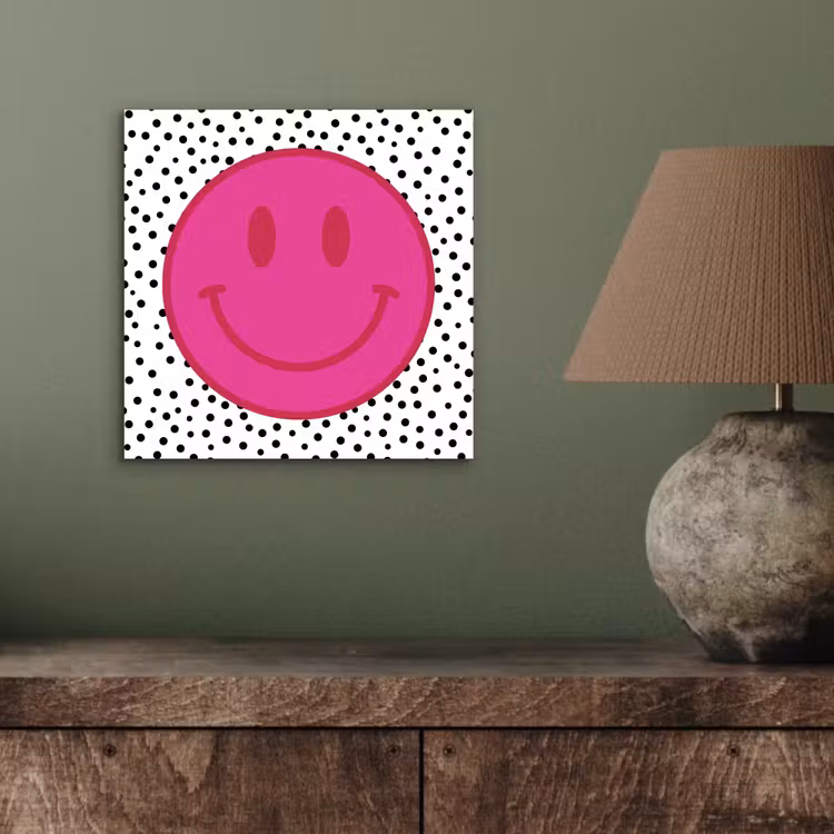 Smiley - Roze - Stippen aluminium wit klein -sfeer2