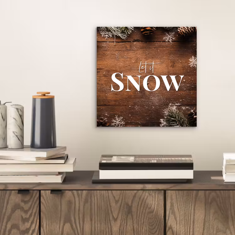 Sneeuw - Houtlook - Quote - Let it snow aluminium wit klein -sfeer1