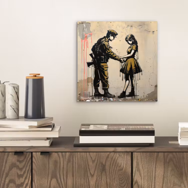 Soldaat - Meisje - Bruin - Graffiti aluminium wit klein -sfeer1