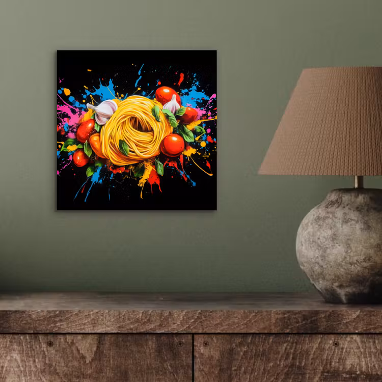 Spaghetti - Graffiti - Verf - Kleurrijk - Eten - Modern aluminium wit klein -sfeer2