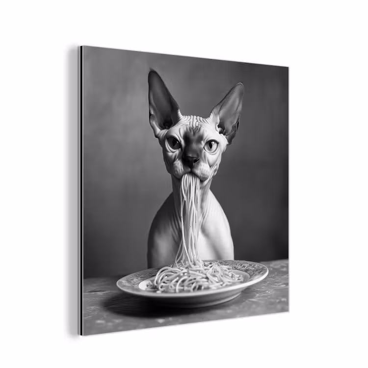 Sphynx - Kat - Dieren - Humor - Spaghetti - Zwart Wit aluminium wit klein -3d