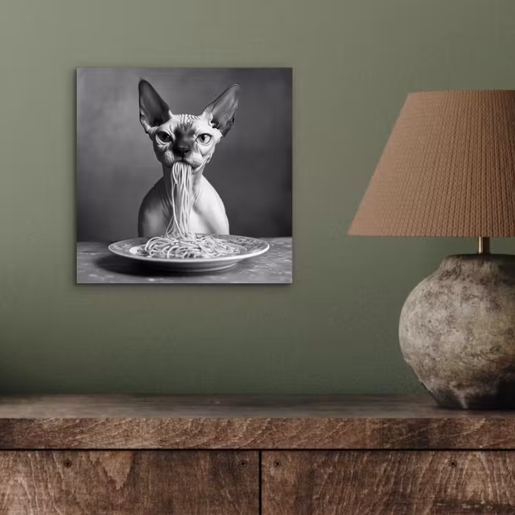Sphynx - Kat - Dieren - Humor - Spaghetti - Zwart Wit aluminium wit klein -sfeer2