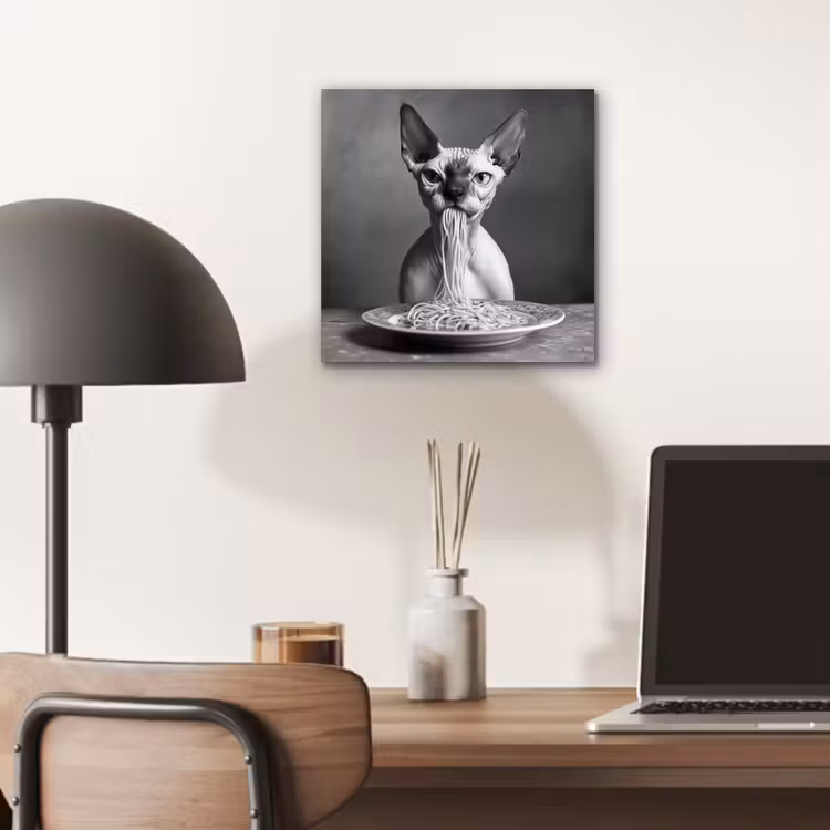 Sphynx - Kat - Dieren - Humor - Spaghetti - Zwart Wit aluminium wit klein -sfeer5