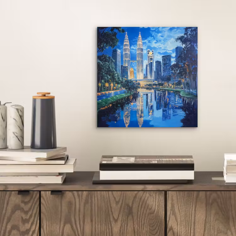 Stad Kuala Lumpur - Skyline - Wolkenkrabbers - Water aluminium wit klein -sfeer1