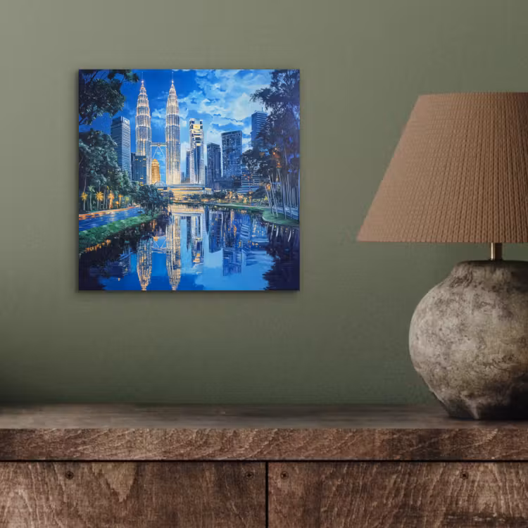 Stad Kuala Lumpur - Skyline - Wolkenkrabbers - Water aluminium wit klein -sfeer2