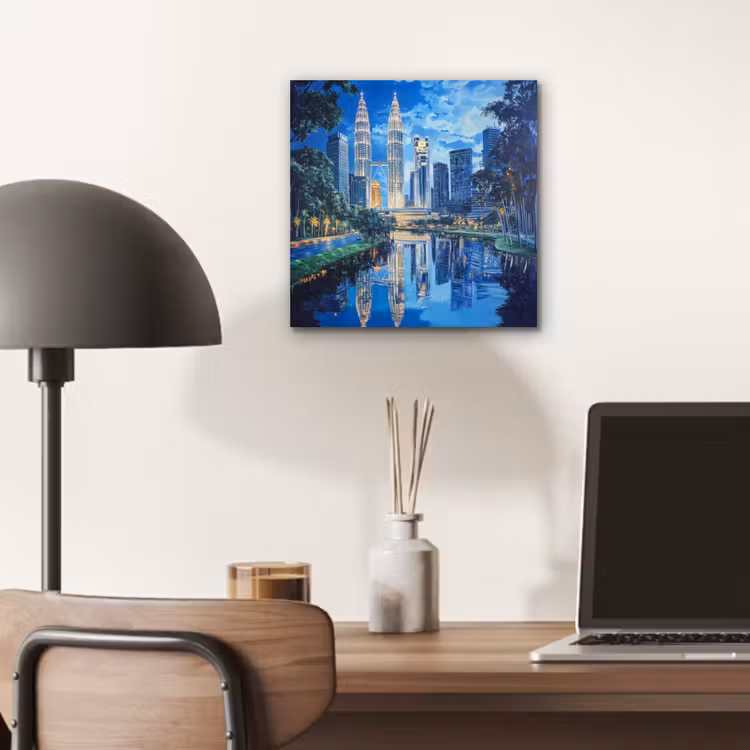 Stad Kuala Lumpur - Skyline - Wolkenkrabbers - Water aluminium wit klein -sfeer5