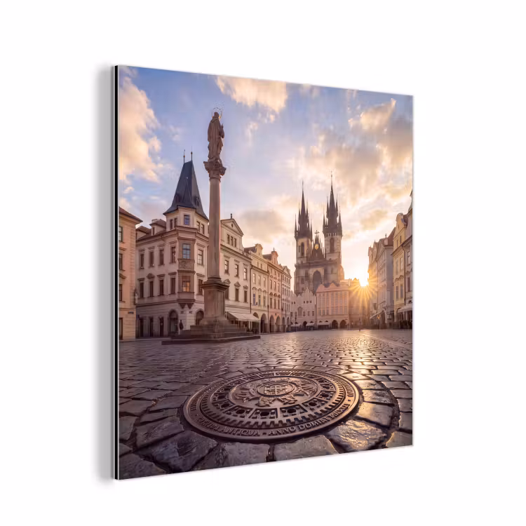 Stad - Praag - Ochtend - Architectuur - Goud aluminium wit klein -3d
