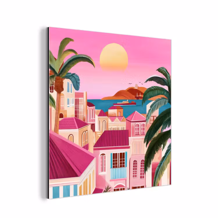 Stad - Roze - Palmbomen aluminium wit klein -3d