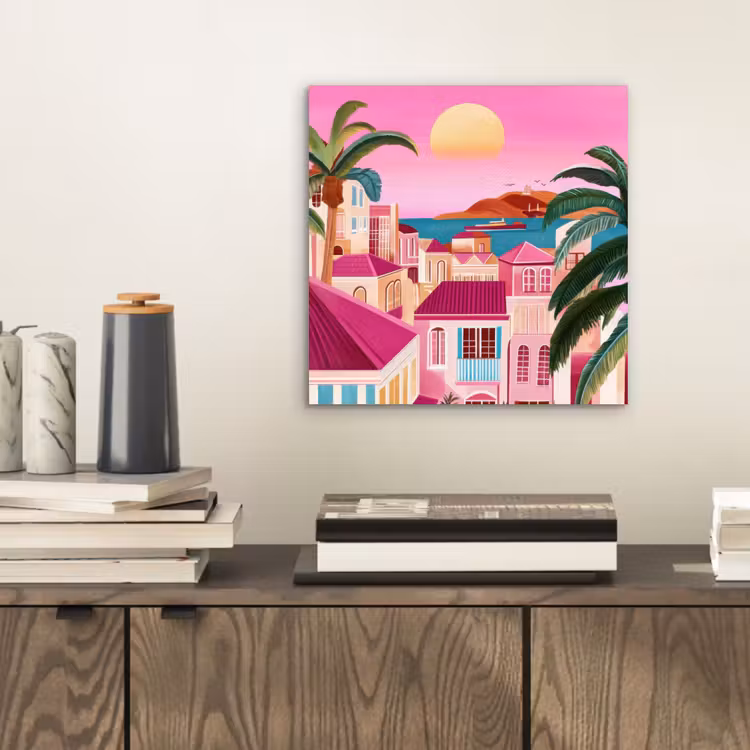 Stad - Roze - Palmbomen aluminium wit klein -sfeer1