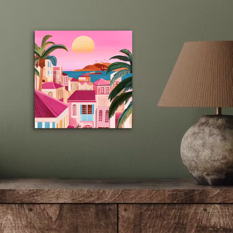 Stad - Roze - Palmbomen aluminium wit klein -sfeer2