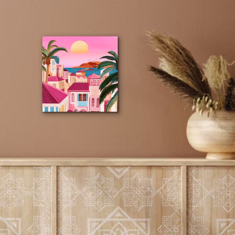 Stad - Roze - Palmbomen aluminium wit klein -sfeer4