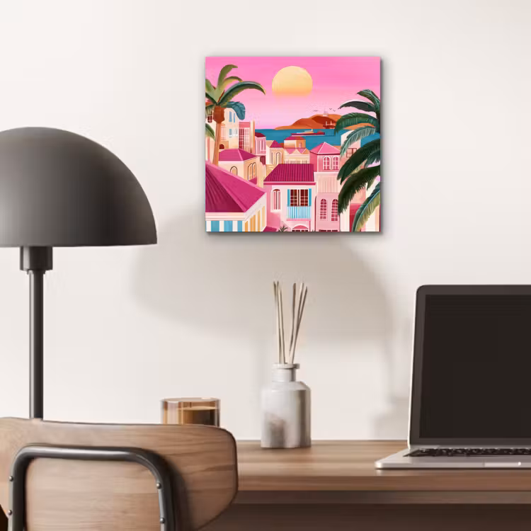 Stad - Roze - Palmbomen aluminium wit klein -sfeer5