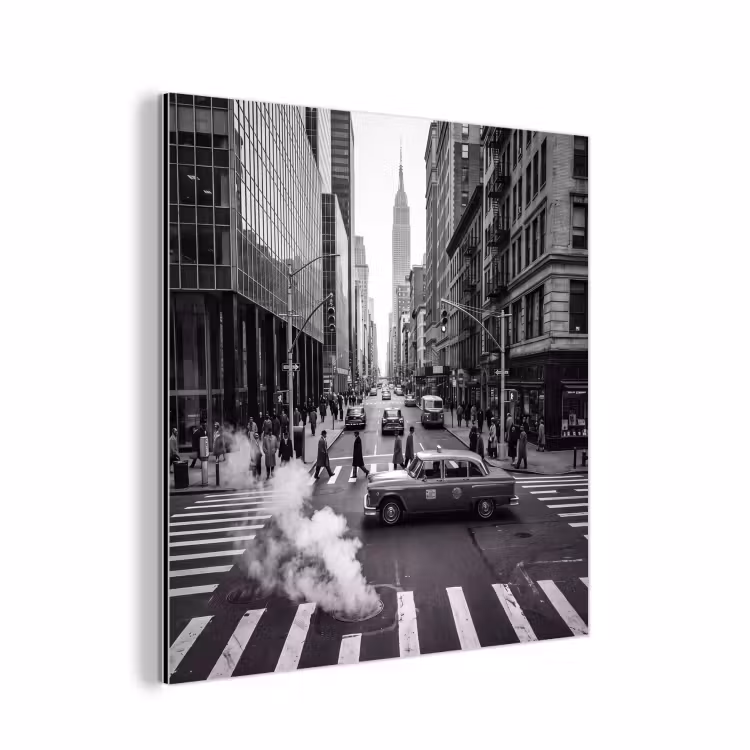 Stad - Straat - Gebouwen - Verkeer - Zwart-wit aluminium wit klein -3d