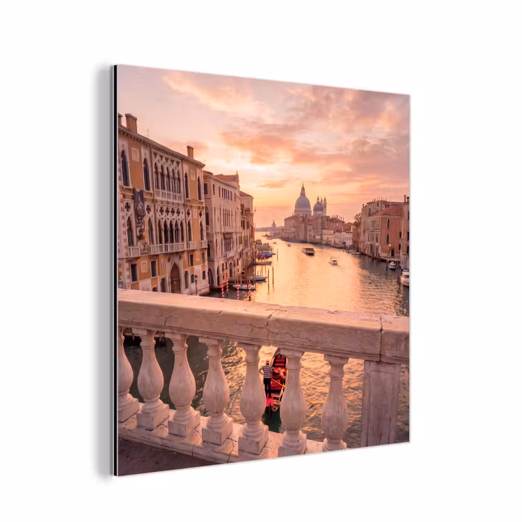 Stad - Venetië - Kanaal - Zonsopgang - Architectuur - Goud aluminium wit klein -3d