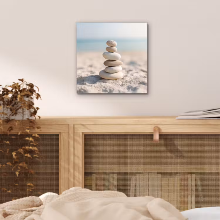 Stenen - Stapel - Zand - Zee aluminium wit klein -sfeer3