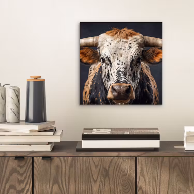 Stier - Kleurrijk - Hoorns aluminium wit klein -sfeer1
