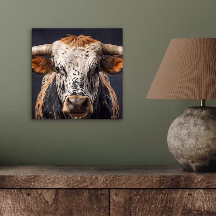 Stier - Kleurrijk - Hoorns aluminium wit klein -sfeer2