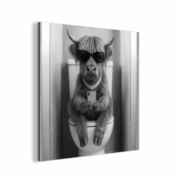 Stier - Telefoon - Toilet - Zwart - Wit aluminium wit klein -3d