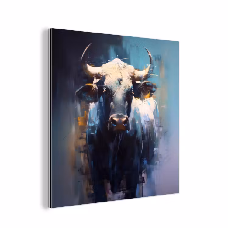 Stier - Zwart - Abstract - Horens aluminium wit klein -3d